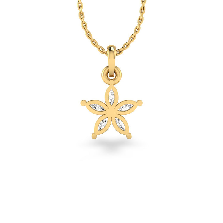 Flower Petal Marquise Cut Lab-Grown Diamond + Solid Gold Pendant Necklace