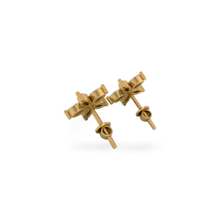 Flower Petal Marquise Cut Lab-Grown Diamond Stud + Solid Gold Earrings