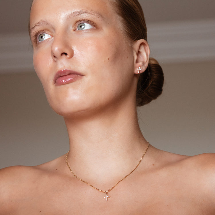 Cross Lab-Grown Diamond  + Solid Gold Stud Earrings