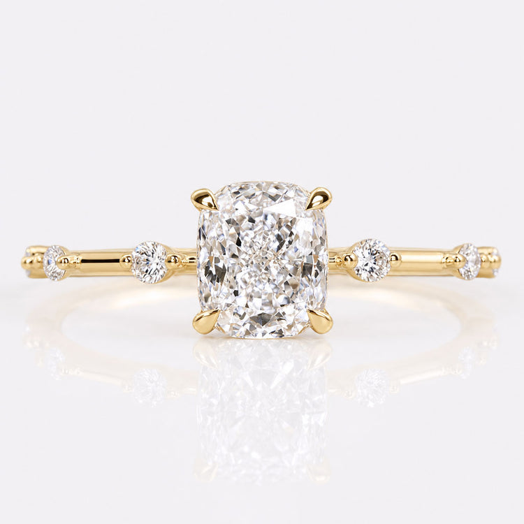 Elongated Cushion Cut Lab-Grown Diamond Distance Pavé Ring 1.50 CT - 14K Yellow Gold Size N