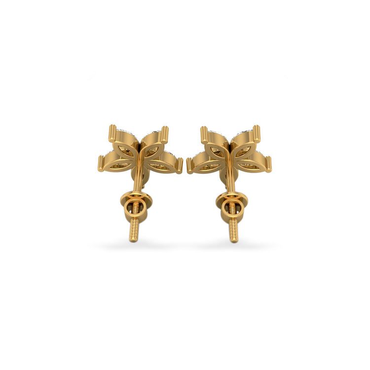 Flower Petal Marquise Cut Lab-Grown Diamond Stud + Solid Gold Earrings