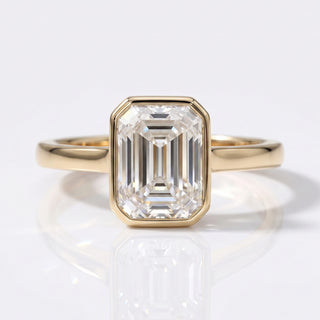 Emerald Cut Lab-Grown Diamond Bezel Set Ring 2CT - 18k Yellow Gold - Size N
