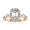 Three Stone Emerald Cut Halo Engagement Ring