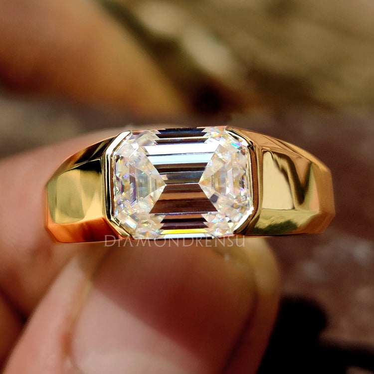 2.37 CT Emerald Cut Moissanite Half Bezel Solitaire Ring