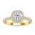 Round pave diamond ring with a stunning halo for a modern look.
