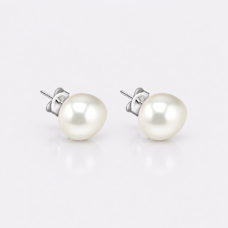White keshi freshwater pearl sterling silver stud earrings