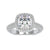 Elegant pave engagement ring with a cushion cut diamond and halo setting.