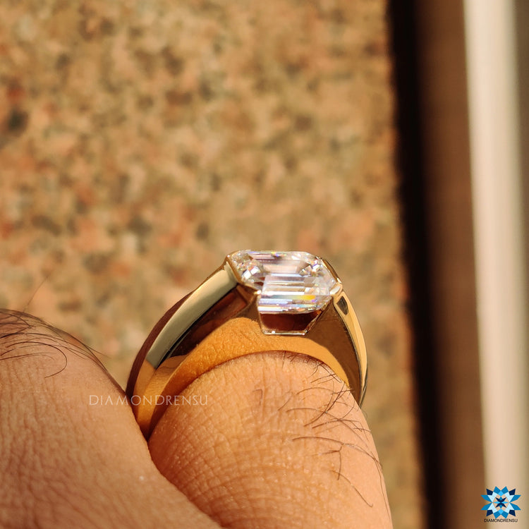 2.37 CT Emerald Cut Moissanite Half Bezel Solitaire Ring