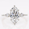 1.50 CT Three Stone Marquise Ring with Side Kite Cut Diamonds - 18k White Gold - Size N