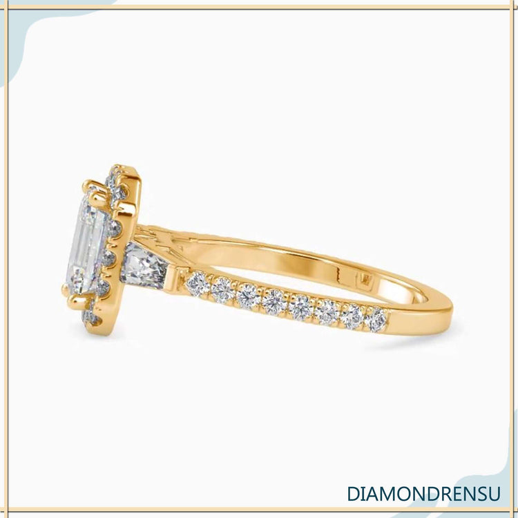 engagement rings three stone emerald cut baguette engagement ring setting​.
