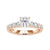 Classic 4 prong setting showcasing a round diamond with pave stones on the band.