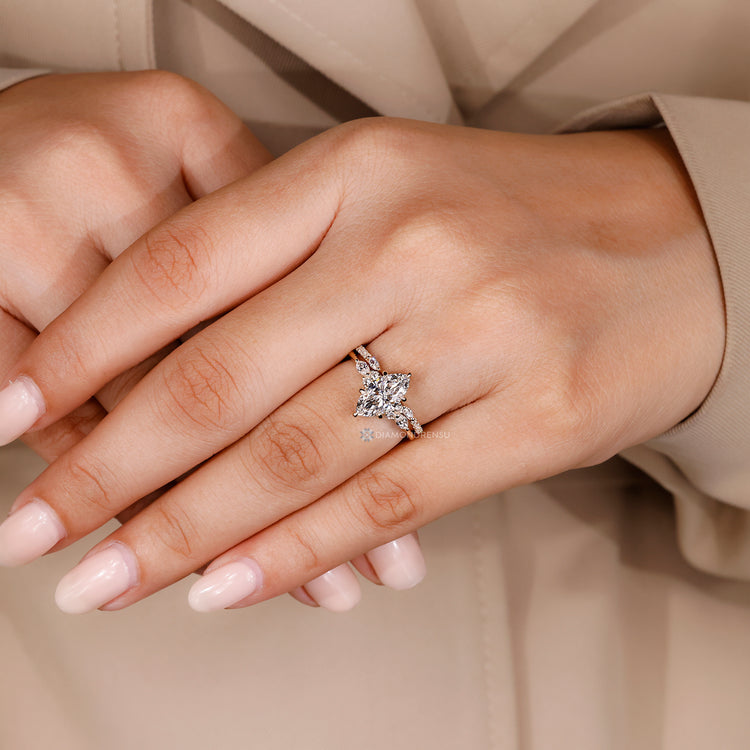 Marquise bridal set with round and marquise diamond band.