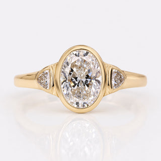 Oval Cut Lab-Grown Diamond Three Stone Ring with Trillion Side Stones 2CT - 18k Yellow Gold - Size N