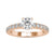 4 prong engagement ring with pave diamonds on band.