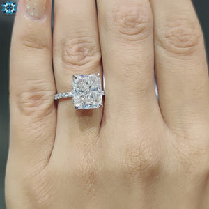 Radiant Cut Crushed Ice Moissanite Pavé Crown Ring 4.8 CT