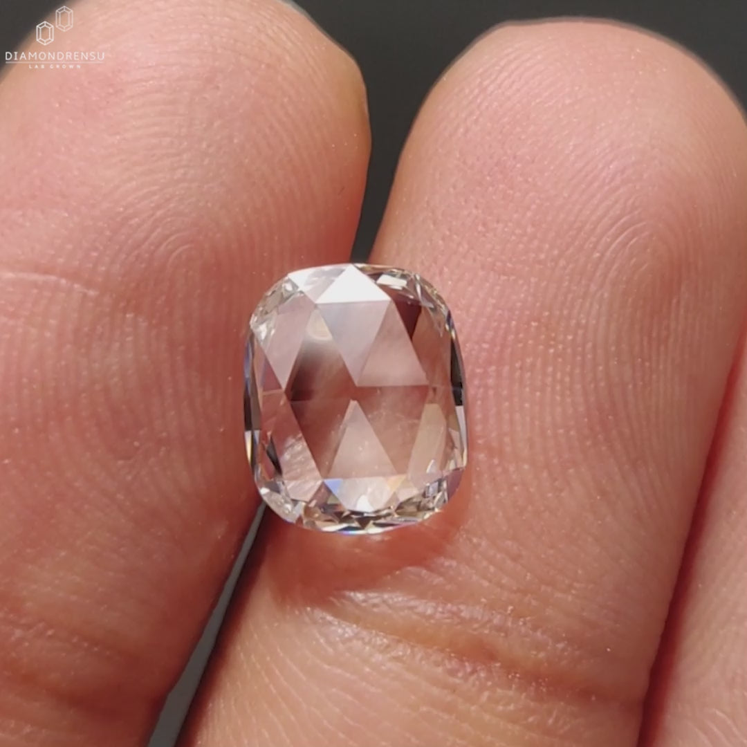 Cushion Rose Cut Lab Grown Diamond, Antique Flat Cut Diamond