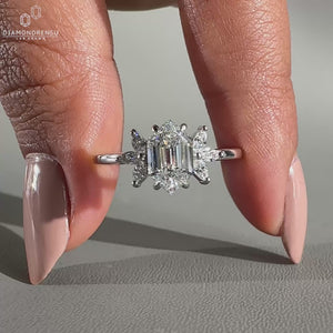 hexagon diamond engagement ring in 4 claw prong setting.
