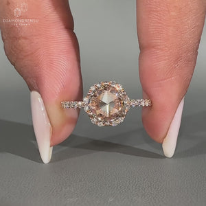 Handmade round rose cut diamond ring with halo setting.
