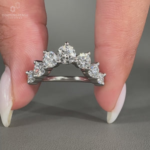 Curved diamond ring band for stacking.
