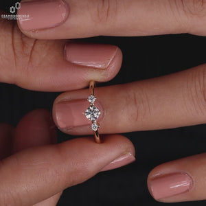 Round diamond ring compass prong setting design.