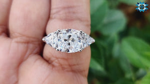 Cushion Cut Moissanite Trillion Three Stone Ring 3.8 CT