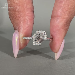 Half halo engagement ring with 6 claw prong setting.
