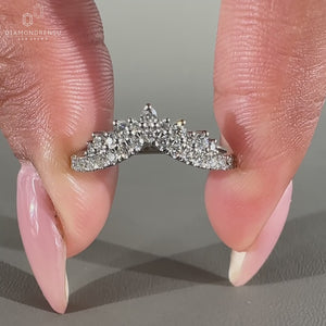 Tiara wedding band with chevron wedding band design.
