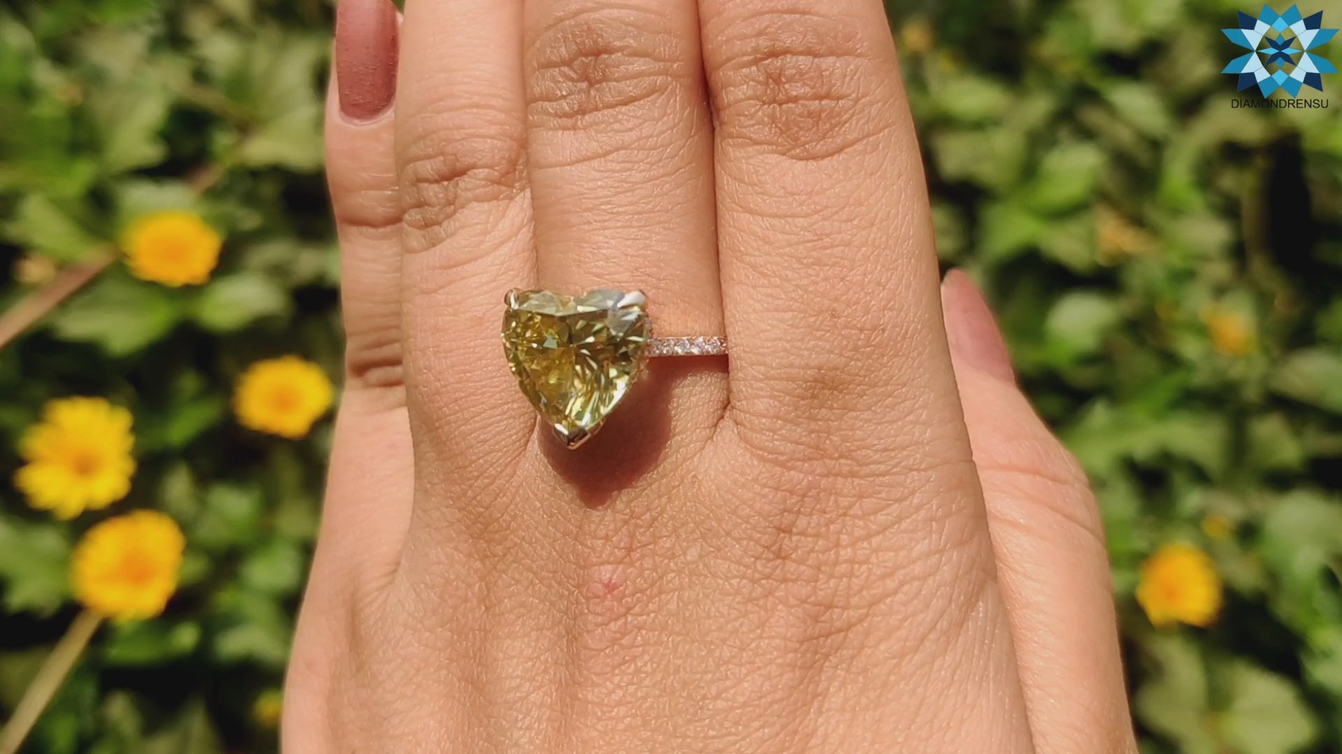 Vivid Canary Yellow 6.89 TW Heart Shape Moissanite Engagement Ring
