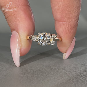 Three stone Round Old European Cut Lab Grown Diamond ring.
