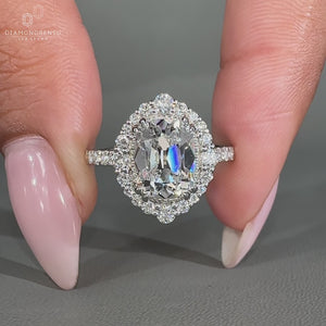 Halo pave Cushion Old European Cut diamond ring.
