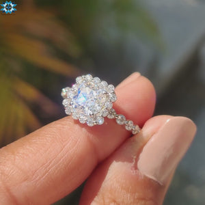 Cushion Rensu Cut Moissanite Halo Floating Bubble Pavé Ring 1.2 CT