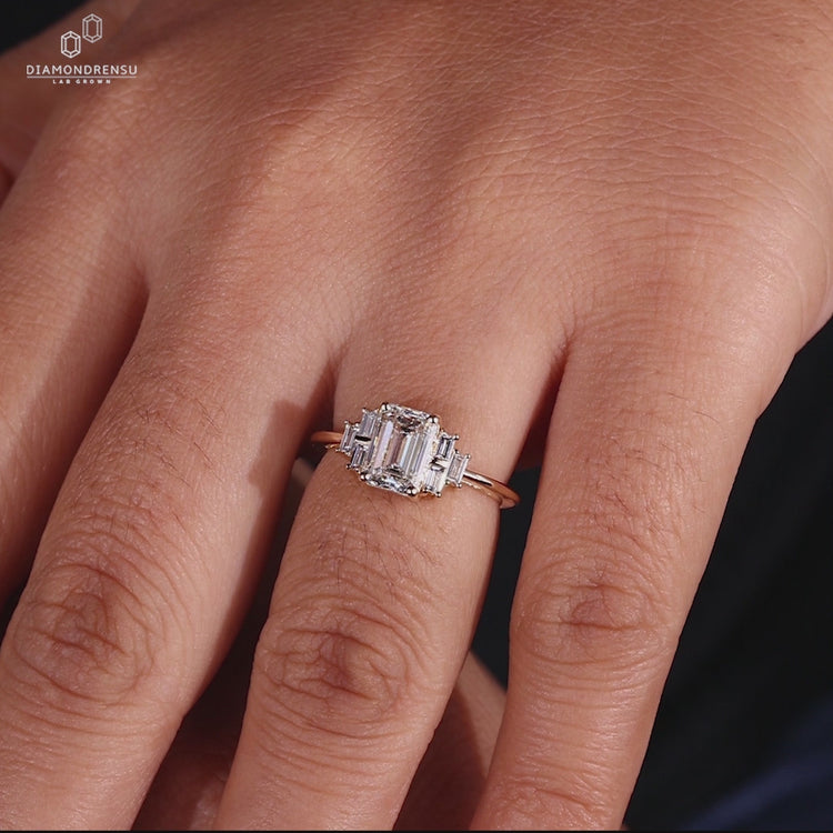 7 stone engagement ring with baguette side stones.
