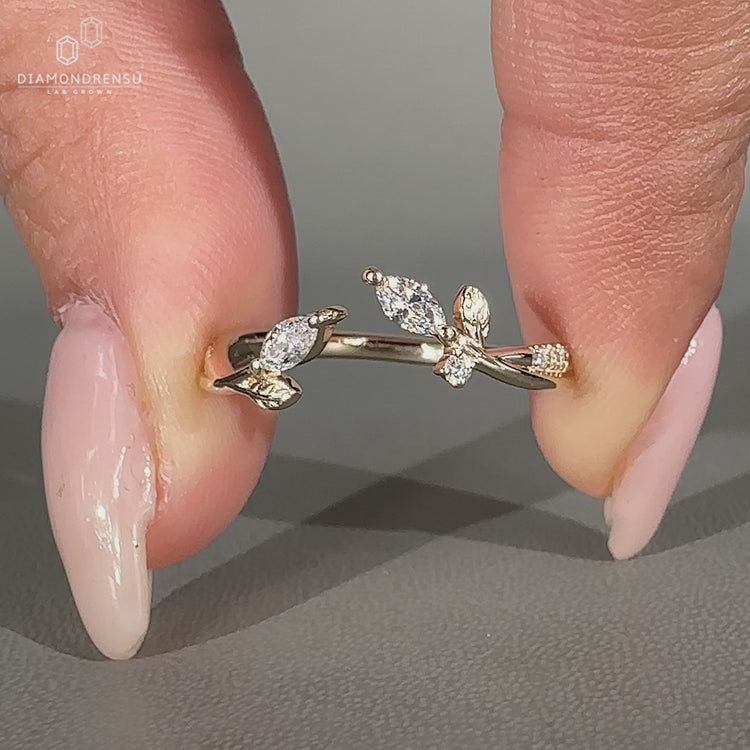Handmade nature inspired diamond wedding band.