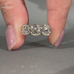 Handmade Cushion Old European Cut Ring with bezel setting.
