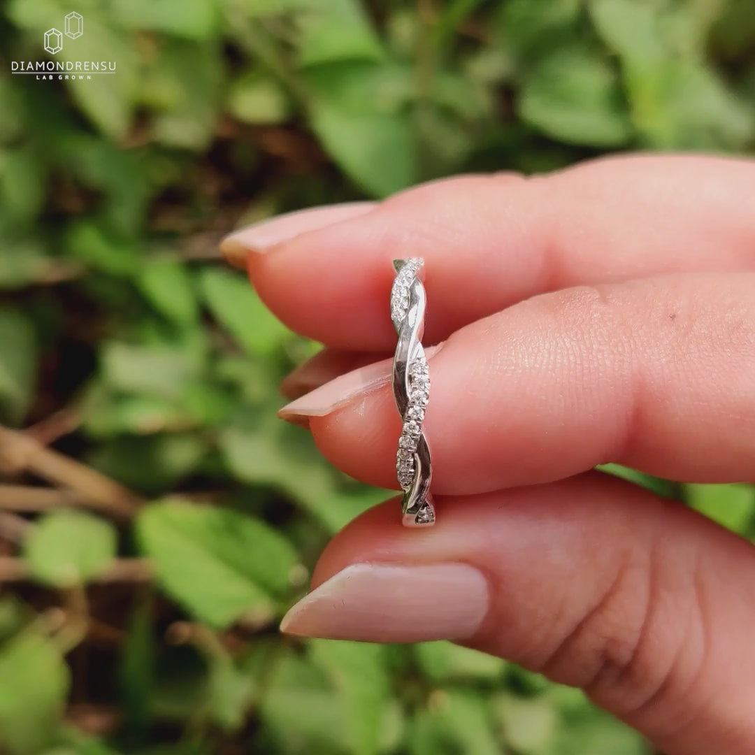 Round Diamond Wedding Band, Lab Grown Diamonds Pave Half Eternity Band