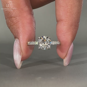 Round cut pave setting engagement ring design.
