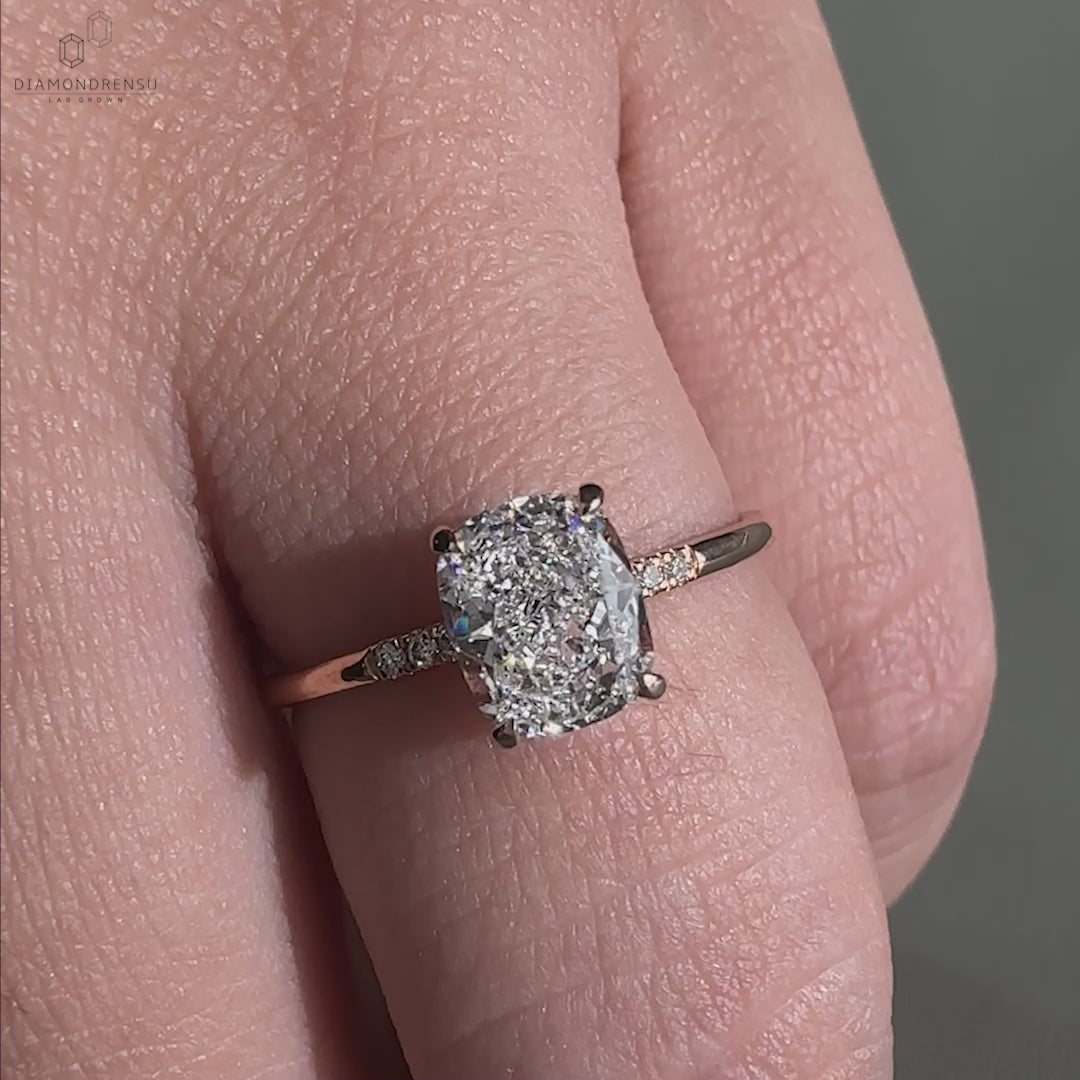 Hidden Halo Cushion Cut Lab Grown Diamond Engagement Ring