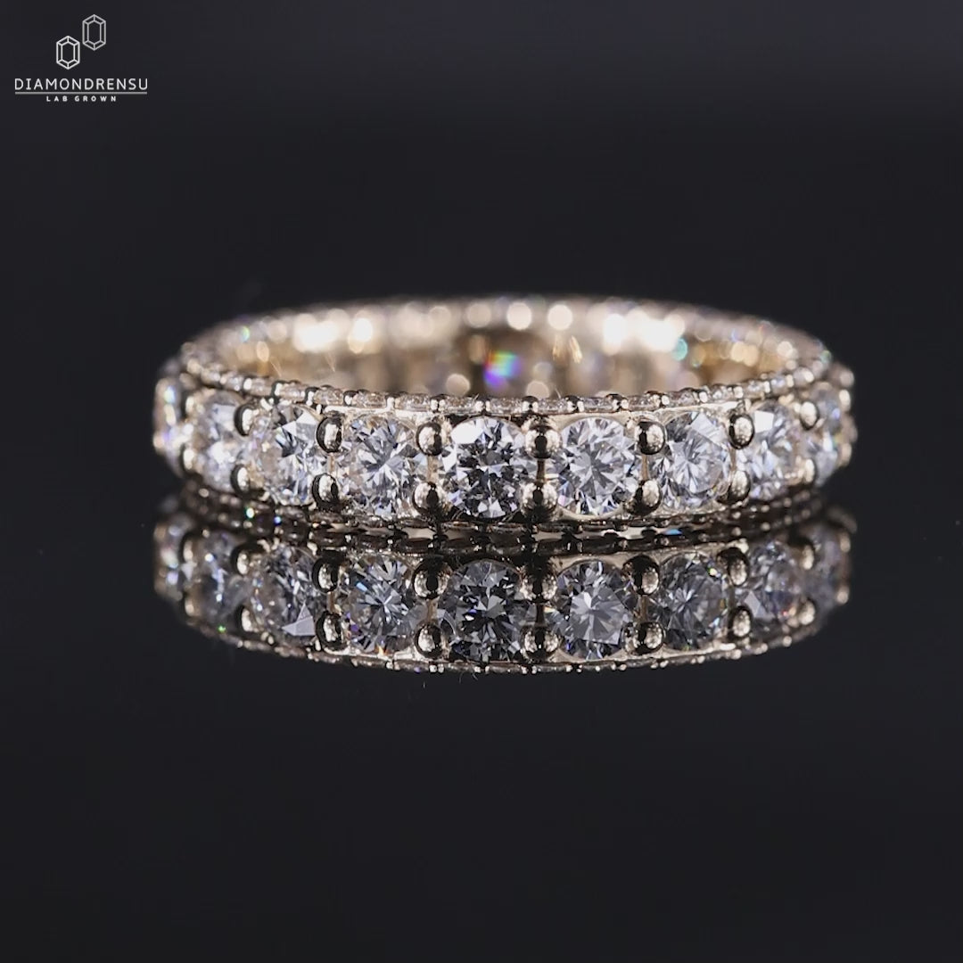 3.0 MM Round Lab Grown Diamond Wedding Band - Three Side Pave