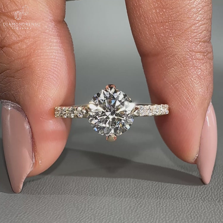 Compass prong setting in pave ring setting.
