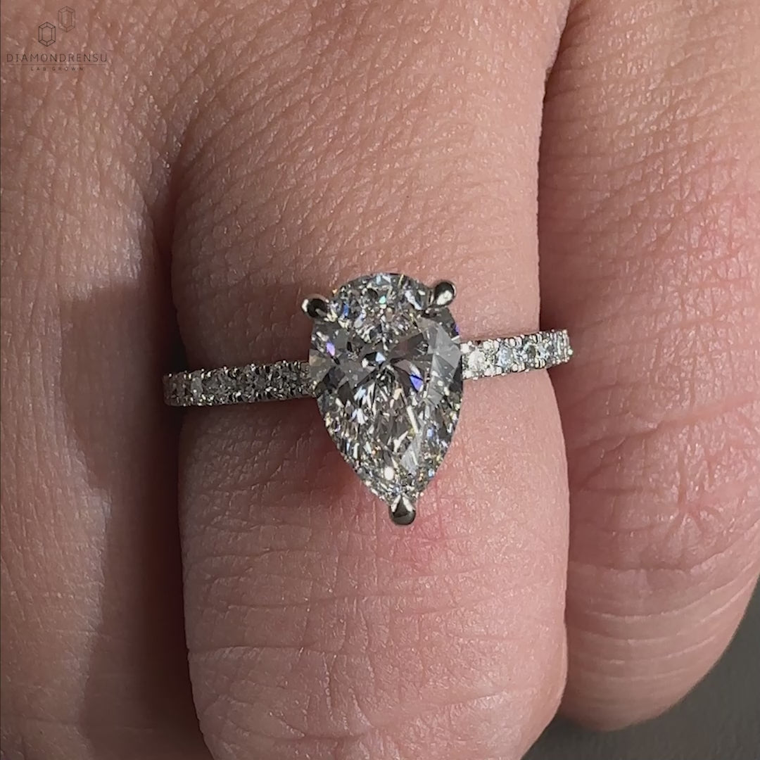 IGI Certified Pear Cut Diamond Ring, Lab Grown Diamond Engagement Ring