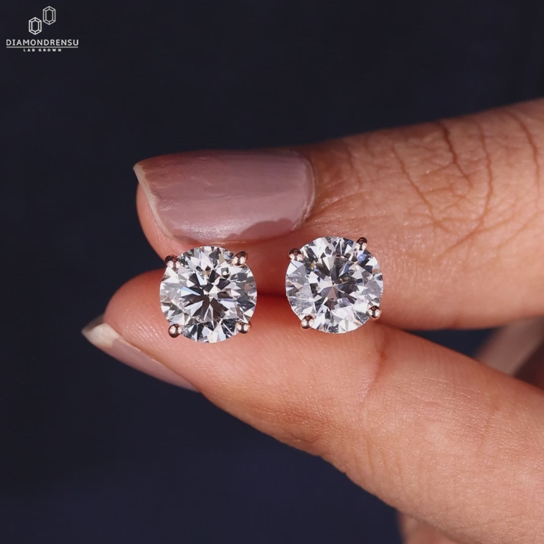 4.04 TCW Round Lab Grown Diamond Stud Earrings