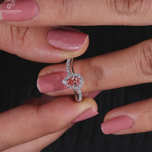 Pear Cut Pink Lab-Grown Diamond Pavé Halo Ring 0.5 CT