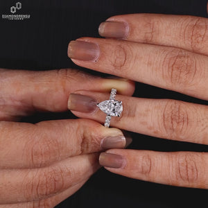Pear Cut Lab-Grown Diamond Pavé Band Basket Setting Ring
