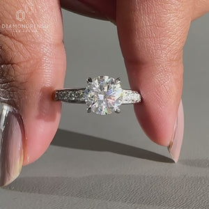 Tapered shank pave ring in white gold engagement ring.
