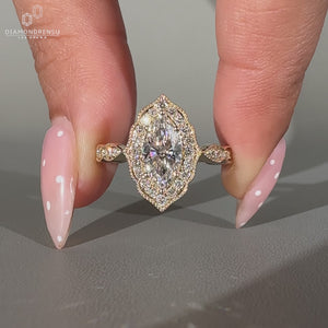 Vintage Marquise Diamond Ring milgrain setting style.
