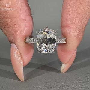 Vintage Cushion Old Mine Cut Ring with filigree.
