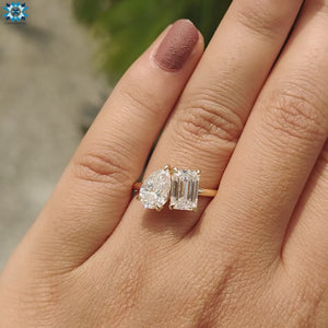 Pear & Emerald Cut Moissanite Toi et Moi 2 Stone Ring - 2.75 TCW