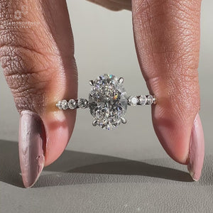 pave setting featured in white gold ring design.
