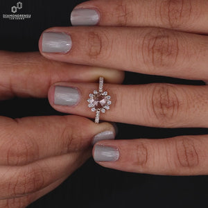 Round Rose Cut Lab-Grown Diamond Halo Pavé Ring