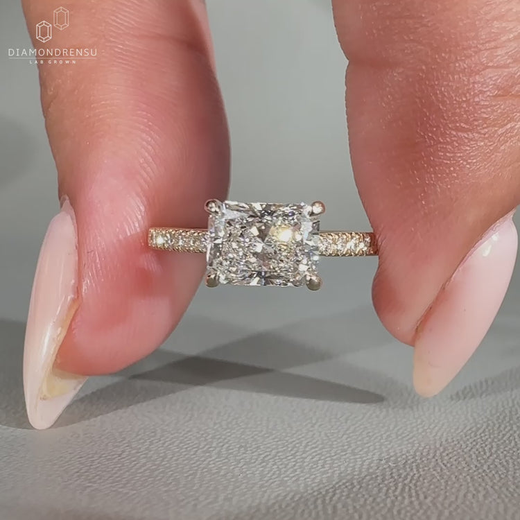 Pave setting ring with 4 claw prong setting.
